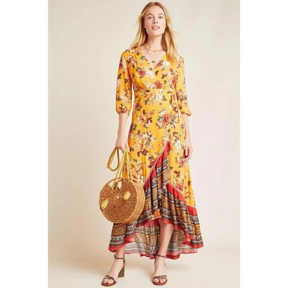 NWT FARM Rio Anthropologie Soigne Gold Maxi Dress $230 - Picture 6 of 15